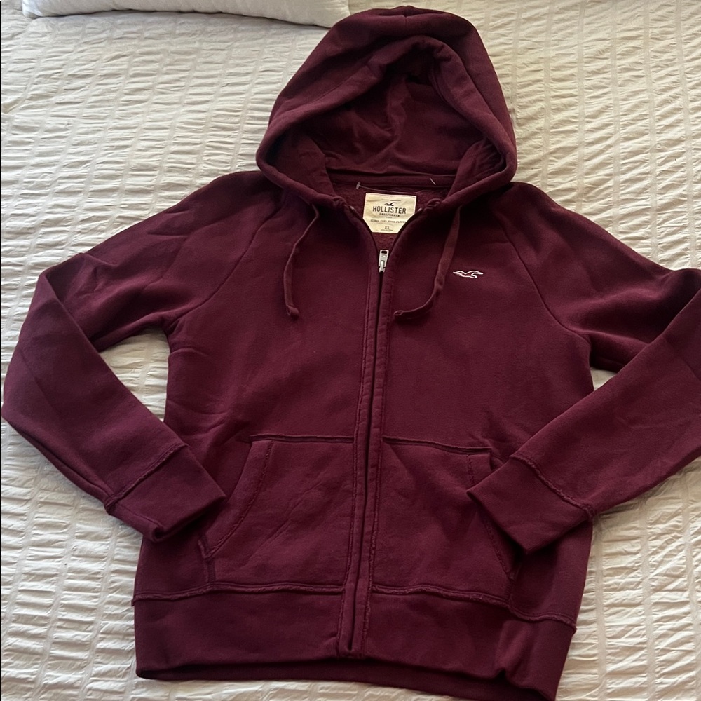 Hollister Burgundy Full-Zip Hooded Sweatshirt